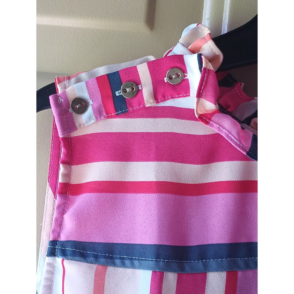 LOFT Outlet Striped Sleeveless Ruffle Collar Blouse Button-Shoulder Detail L - Picture 3 of 5